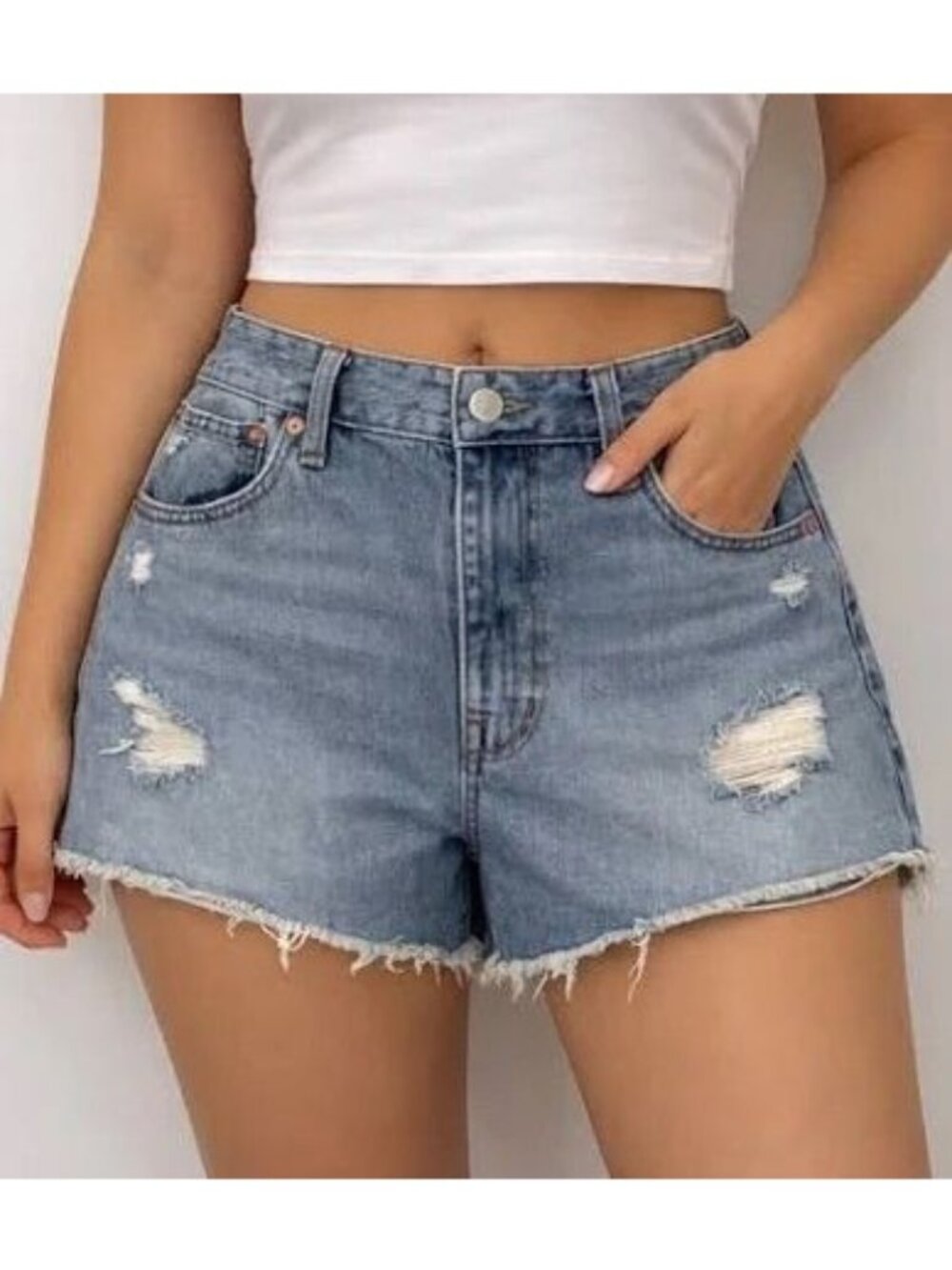 Madewell Denim Distressed Frayed Relaxed 5 Pocket Shorts Size 30